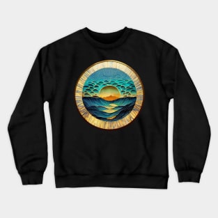 Ocean Waves, Sun, Clouds, and Land - Monocular View Crewneck Sweatshirt